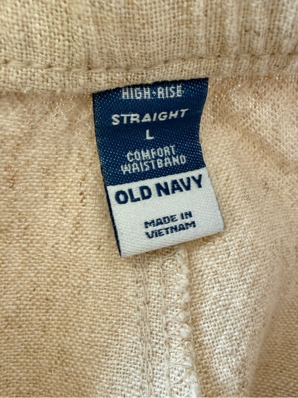 Old Navy Natural Linen Blend Elastic Waist Straight Leg Pants Size Large - Picture 6 of 8